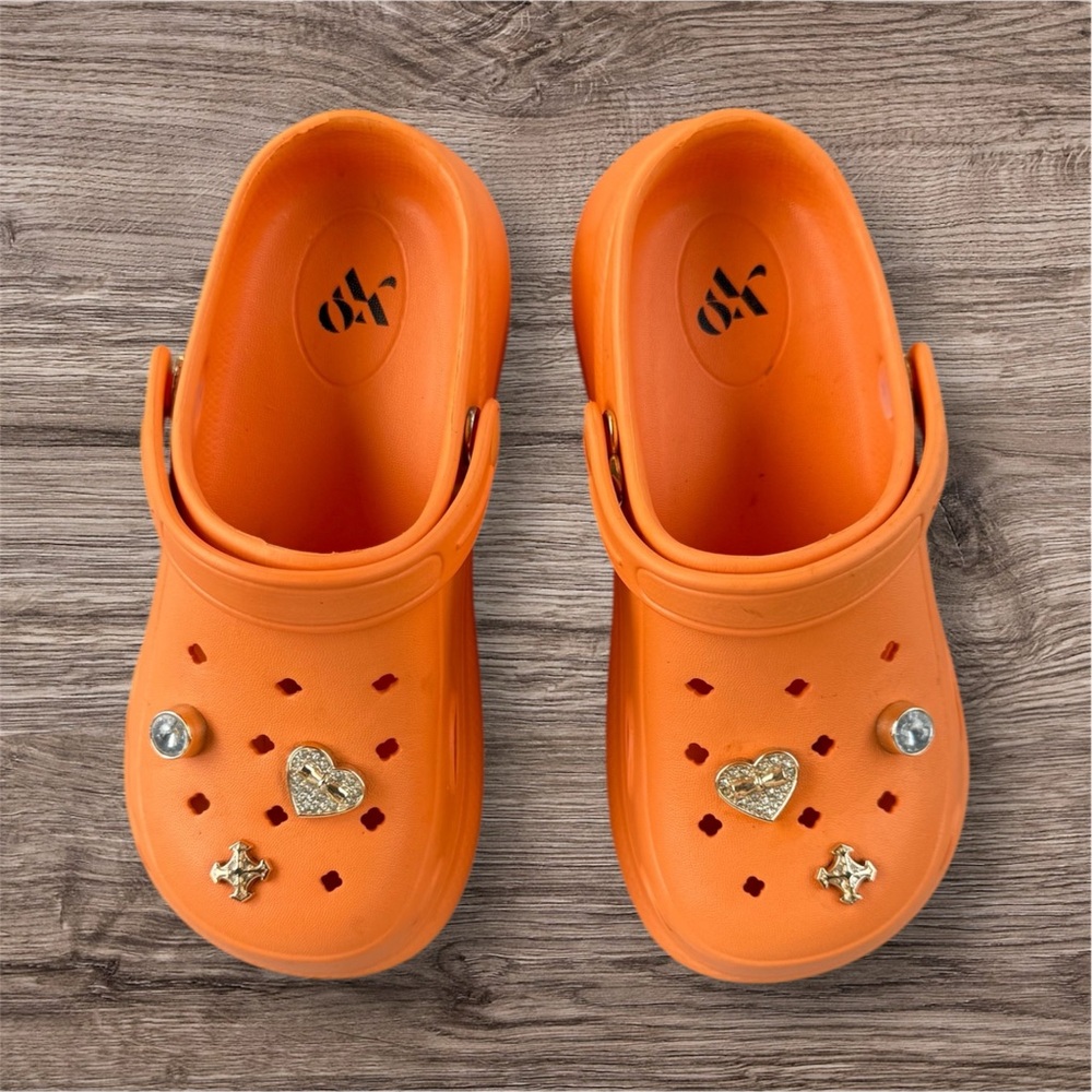 Orange Kids Clogs with Heart Accents